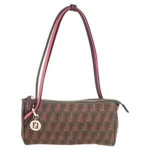 Fendi Zucca Pink & Green Baguette Pochette Cloth Handbag